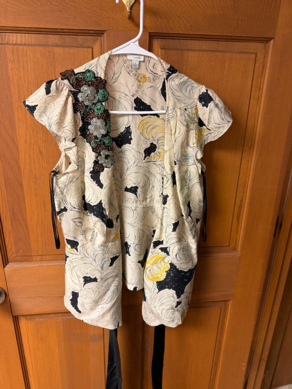 Odille Women's Silk Sequin Cap Sleeve Wrap Top Size 8 In Great Shape!!